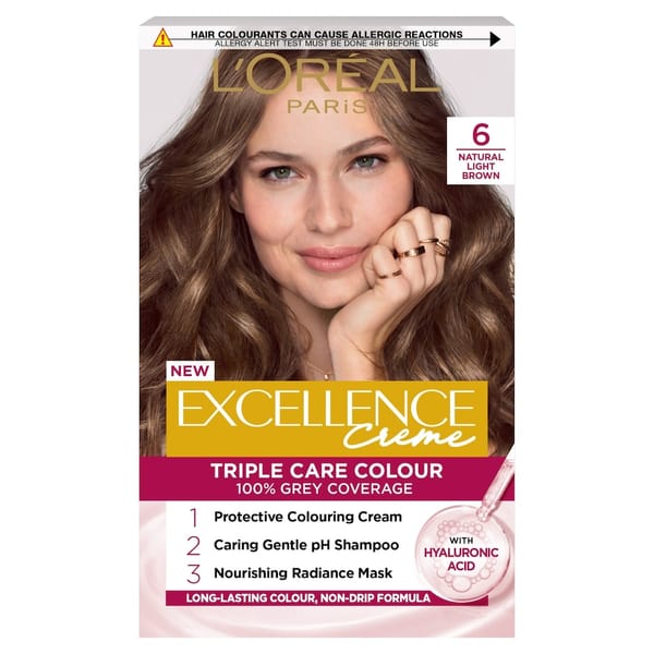 L’Oréal Paris Excellence Creme Permanent Hair Dye 100% Grey Coverage (UK) 6 Natural Light Brown