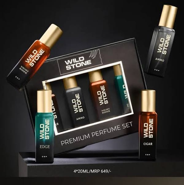 Wild Stone Premium Perfume Gift Set for Men with Ammo, Cigar, Edge & Night Rider – Luxury Fragrances , Pack of 4 (20ml Each)