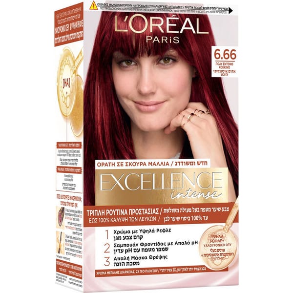 L'Oreal Hair Colour, Excellence Creme, Νο 6.66 Intense Red (48 ml)