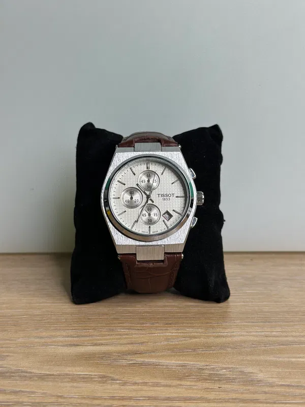 Tissot PRX Chronograph Brown Leather Belt - White Dial