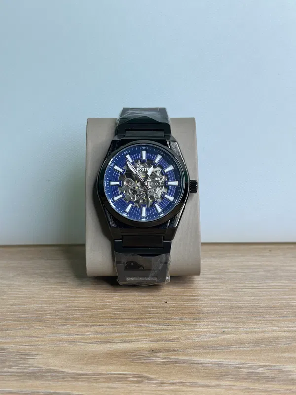 Fossil Everett ME3220 Automatic Skeleton Exposed Black Chain - Blue Dial