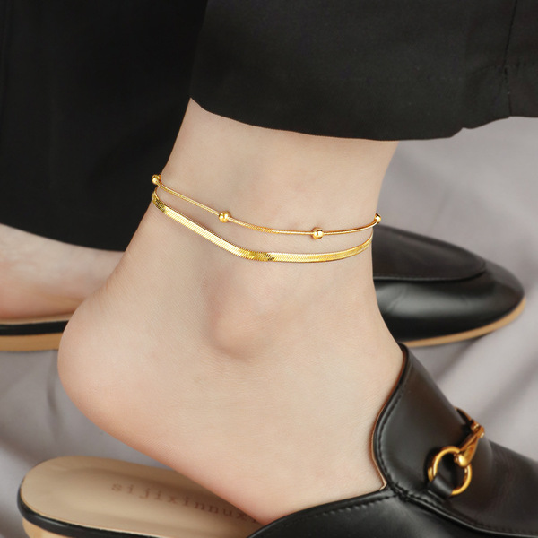 Double layer beaded anklet