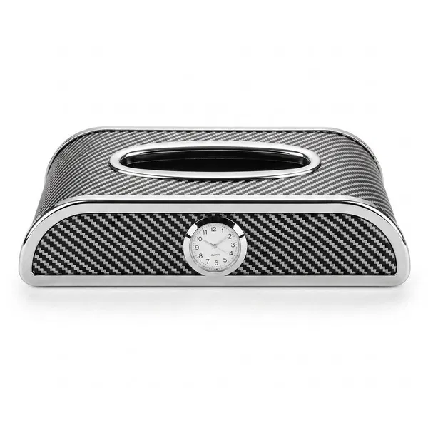 Car Carbon Fiber Tissue Box With Clock