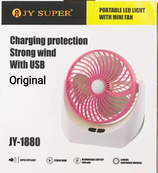 JY Super lithium rechargeable mini table fan with LED light - (JY-1880)