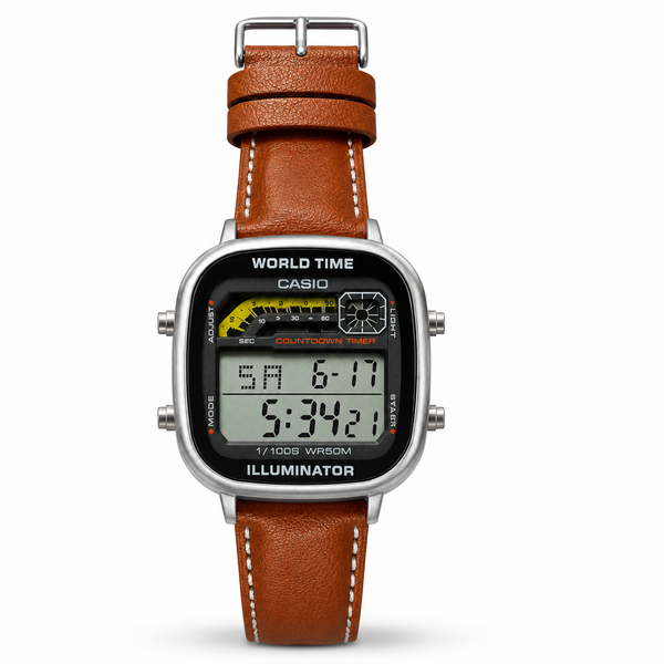 CASIO RETRO WORLD TIMER DIGITAL BISCUIT BELT SILVER CASE