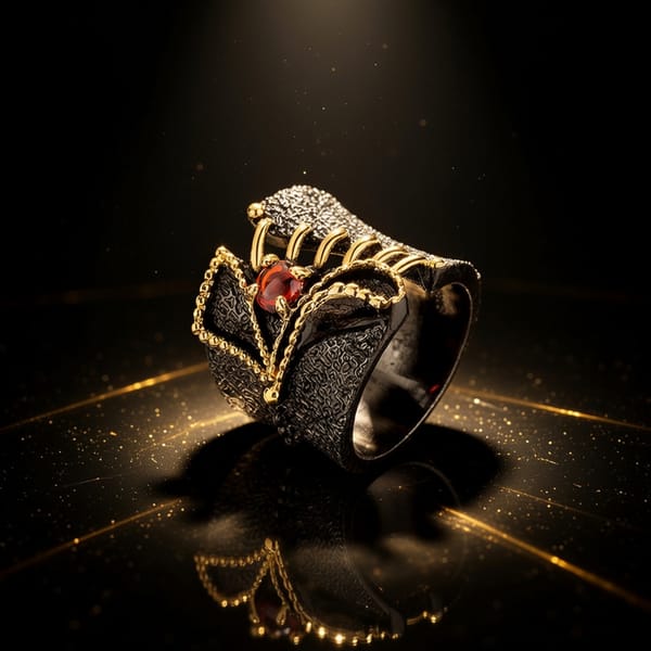 Black Gold Two-Tone Flower Ring for Women – Luxury Plated Brass Statement Ring with Gemstone | European American Style Jewelry