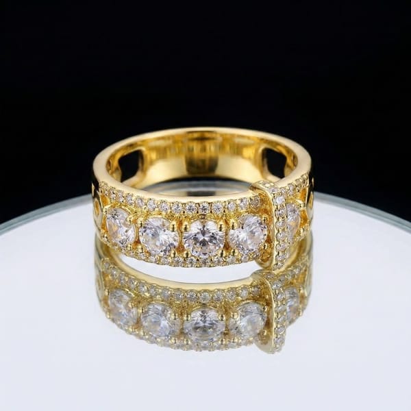 Gold Blue Zircon Disc Ring for Women – Electroplated Geometric Fashion Ring | European American Style Jewelry
