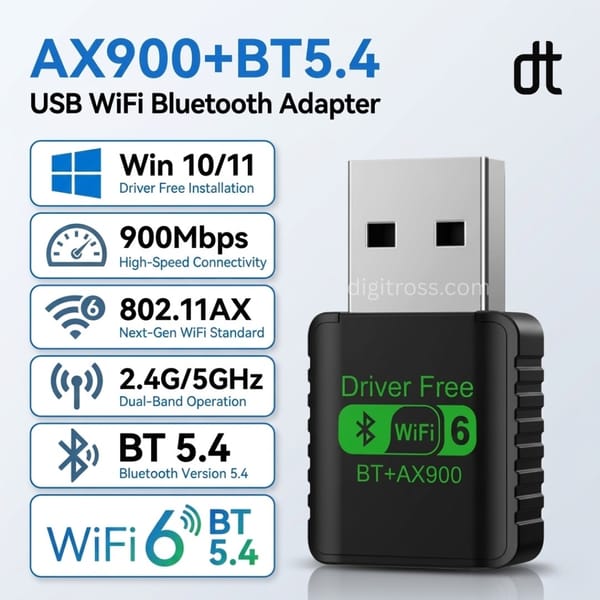 WiFi 6 + Bluetooth 5.4 USB Adapter (2 in 1)