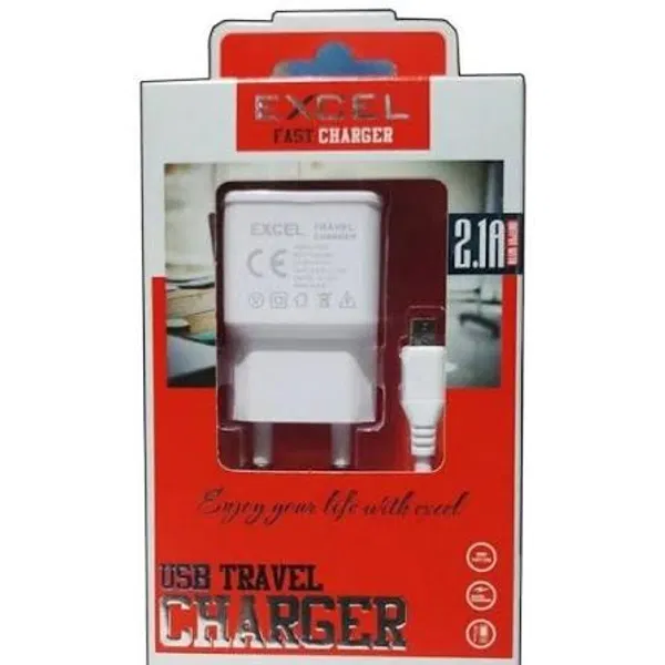 Excel 2.1A Ultra Fast USB Travel Charger - High-Speed Charging with Premium Micro USB Data Cable