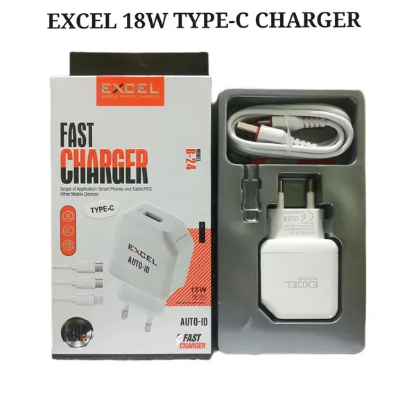 Excel 18W Auto-ID Fast Charger - Smart Type-C Charging for Smartphones & Tablets