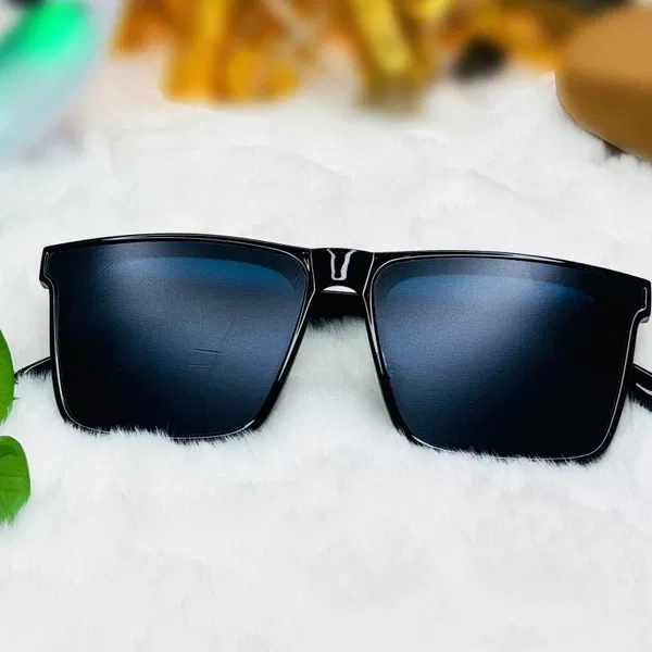 Premium Double Poly Rectangular Sunglasses – Matte Black / Blue Lens