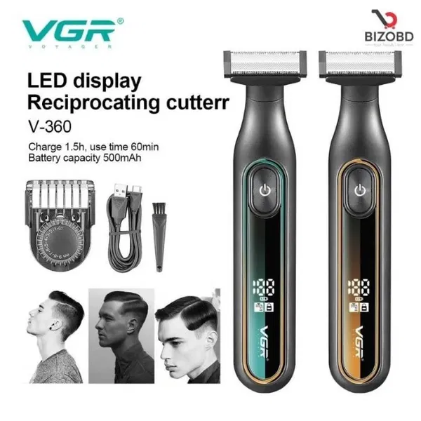 VGR 360 Hair Trimmer Waterproof Household Rechargeable Adjustable Hair Trimmer Full Body Washable Reciprocating Men’s Trimmer