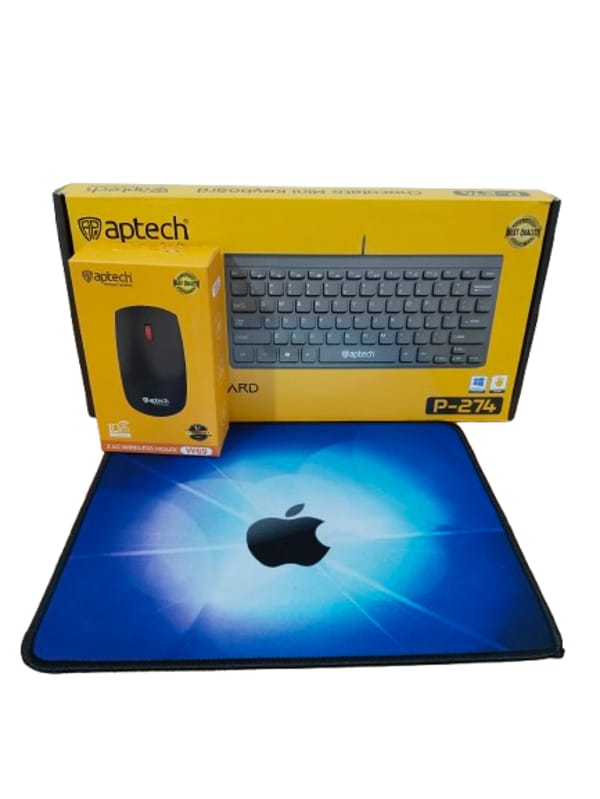 Aptech Mini Keyboard & Wireless Mouse Combo Set (With Mouse Pad)