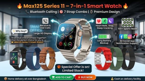 Max125 Series 11 7-in-1 Smart Watch with Bluetooth Calling & 7 Straps for Men