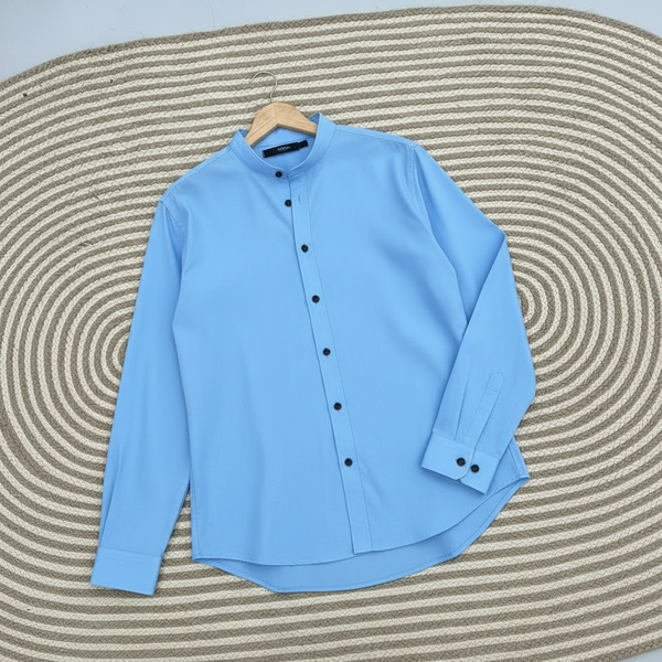 Band Collar shirt Sky blue