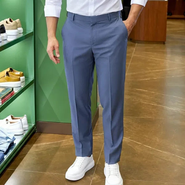 Formal solid sky blue pant -Chaina fabric