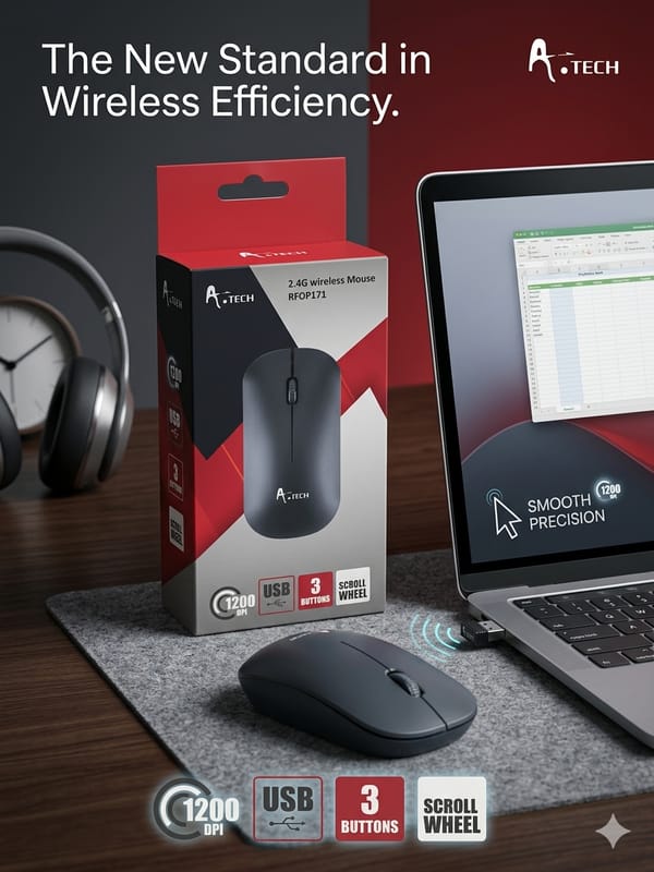 A.Tech Ergonomic 3 Buttons 10 Meter Wireless Mouse