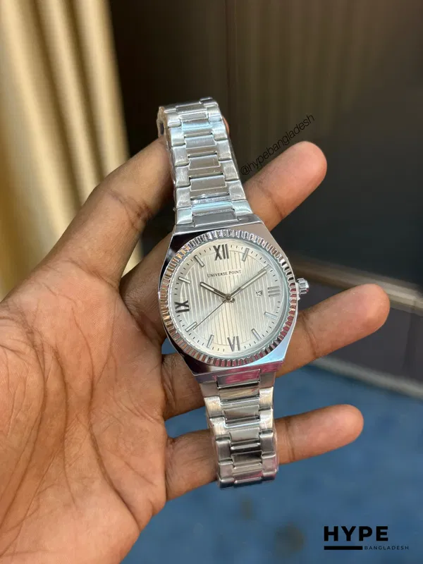 Universe Point Quartz Watch With Date For Men (Silver-White)