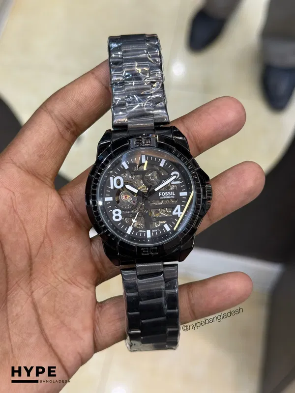 Fossil Chain Automatic Clear Glass (Black)