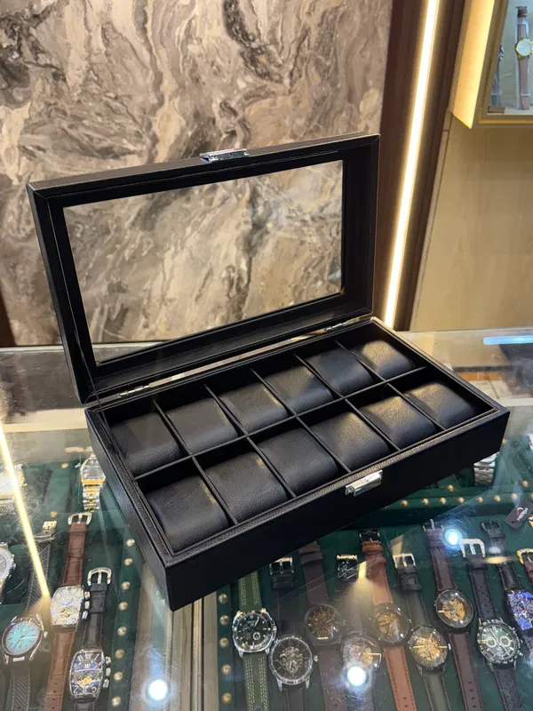 12 Slots Leather Watch Organizer Box (Black)