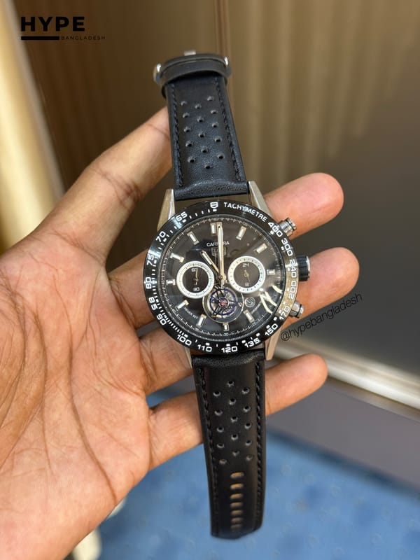 Tag Quartz Chronograph Leather Belt (Black)