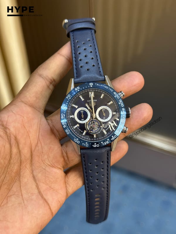 Tag Quartz Chronograph Leather Belt (Blue)