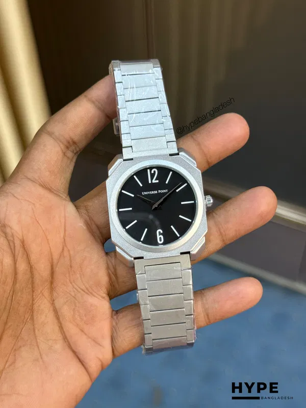 Universe Point Octo Slim Shape Quartz Watch For Men (Silver-Black)
