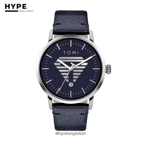 TOMI T-042 Men's Leather Belt Quartz Watch With Date (Blue)