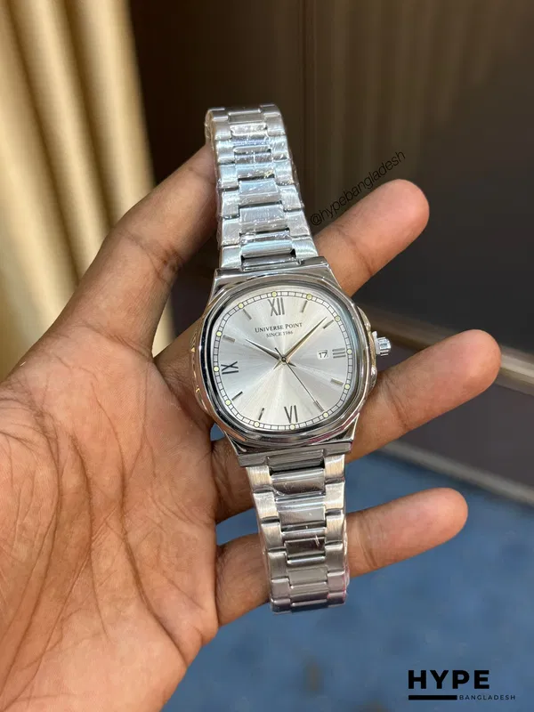 Universe Point Square Shape Quartz Watch With Date For Men (Silver-White)