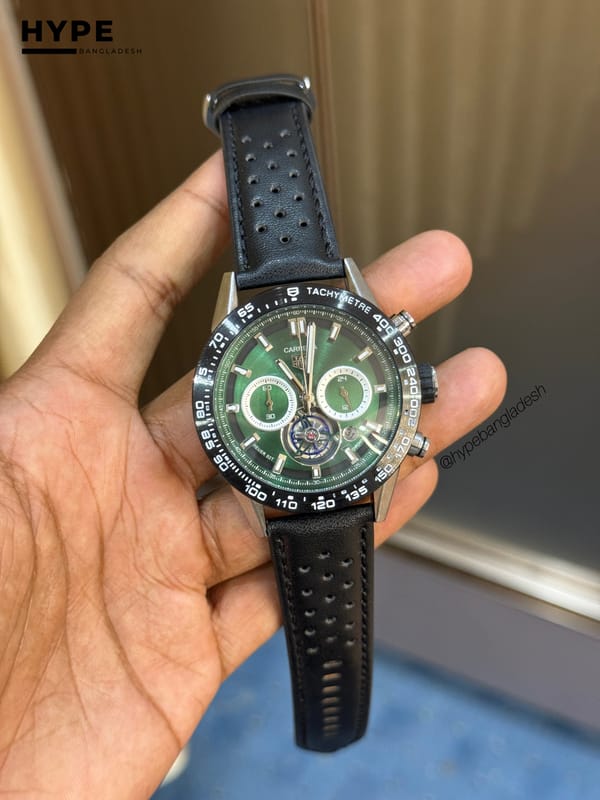 Tag Quartz Chronograph Leather Belt (Green)