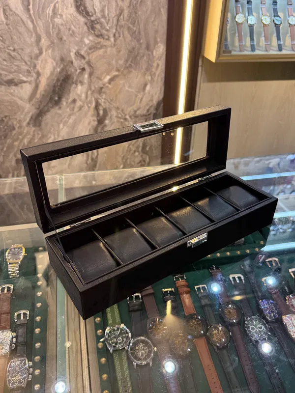 6 Slots Leather Watch Organizer Box (Black)