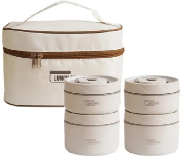 4 Pcs Round Lunch Box Set with Insulated Carry Bag | Leakproof BPA Free Food Container for Office & Travel Inva gadget