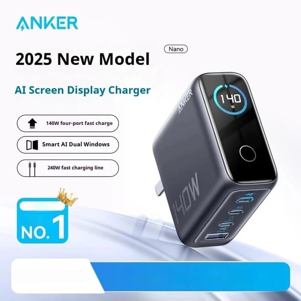 Anker Zolo 140W 4-Port Multi Device Charging GaN Power Adapter With Type-C Cable