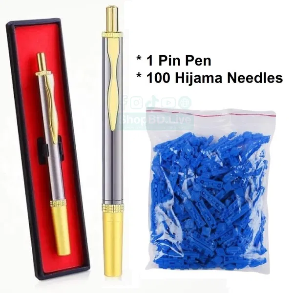 (1 pcs Pin Pen + 100 pcs Hijama Needles) Acupressure Hijama 1 Pin Pen With 100 Hijama Needles Hijama Single Needle Pen For Hijama Cupping Therapy