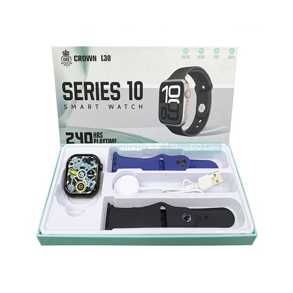Crown L30 Series 10 Smart Watch – Bluetooth Calling | 1.8" HD Touch Display | Wireless Charging | Fitness Tracker | 2 Straps