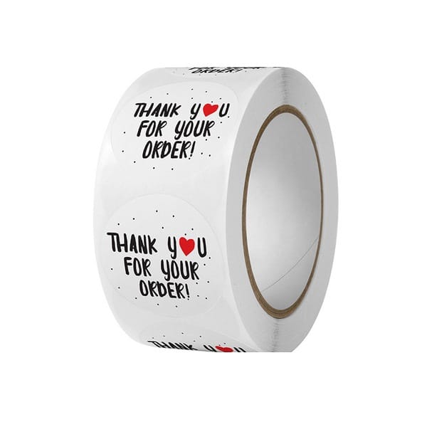 Thank You Stickers 500pcs Roll Round White Decorative Gift Tag Coated Paper for Ordering Store Sealing