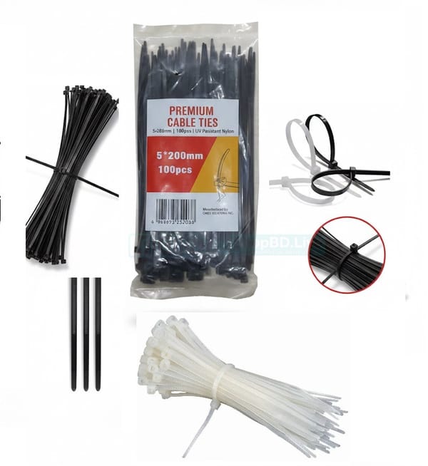 8 Inch Cable Ties (5×200mm) – Heavy Duty Nylon Industrial Zip Wrap | 100 Pcs Pack | Price in BD