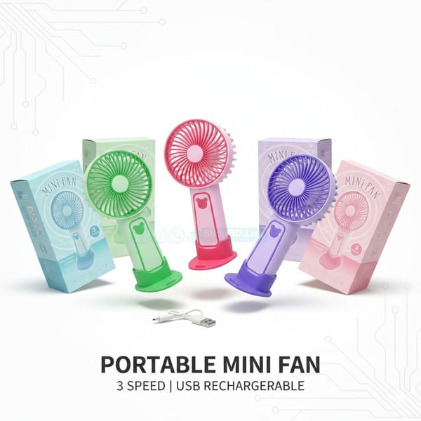 Mini Portable Fan with Phone Stand & Spray – USB Rechargeable, 3 Speed, 5V | Model TX265 | Price in BD