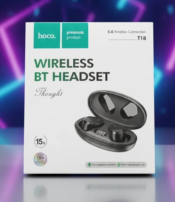 Original hoco T18 True Wireless Stereo (TWS) Earbuds - 5.4 Bluetooth Headset 15 Hours Battery Life