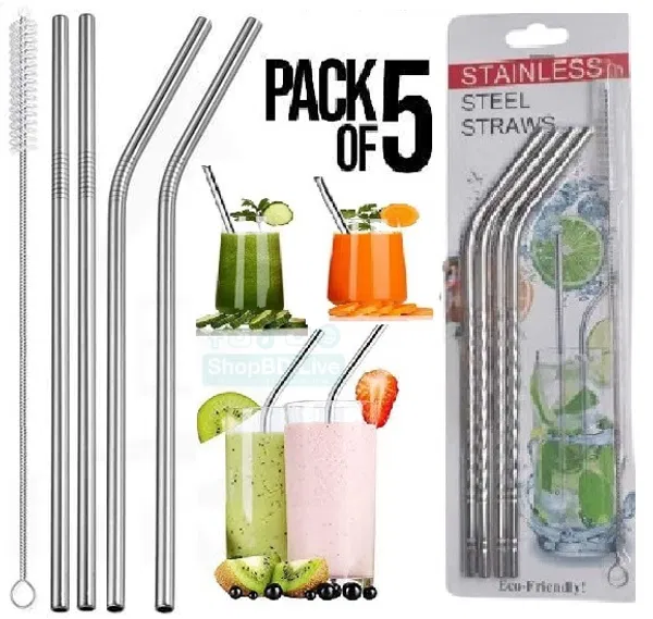 Reusable SS Straws Metal Straw Stainless Steel Straw Cleaner Metal Straw 5pcs pack
