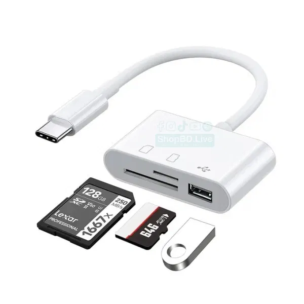 Multi-Port Type C Adapter TF CF SD Memory Card Reader USB C Card Adapter For OTG Writer Compact Flash Type C OTG Converter with Card Slots External U-Drive Support