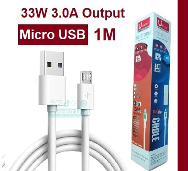 Fast Charging Micro USB Cable 1M 33W 3A U-210 Pure Copper Data Cable | Price in BD
