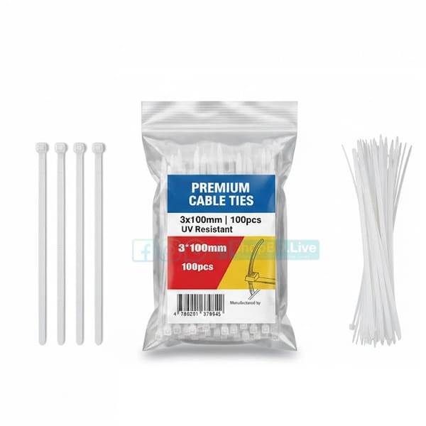 100 Pcs Pack Heavy Duty Cable Ties 4 Inch (3×100mm) – UV Resistant Nylon Self-Locking Zip Tie | Price in BD