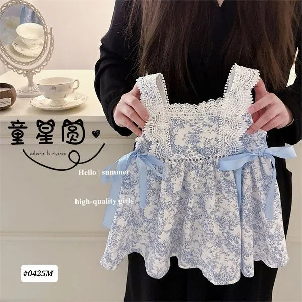 Kids Girls Summer Porcelain Flower Lace Bow Frock Dress (2 to 6 years)