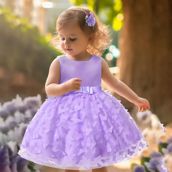 Baby Girls Butterfly Tulle Party Dress – Sleeveless Bowknot Pageant Gown (0–24 Months)