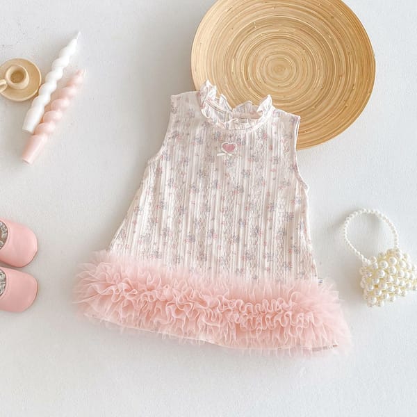 Baby Girl Floral Ruffle Soft Sleeveless Princess Party Dress (0 to 5 years) for yours ANGEL