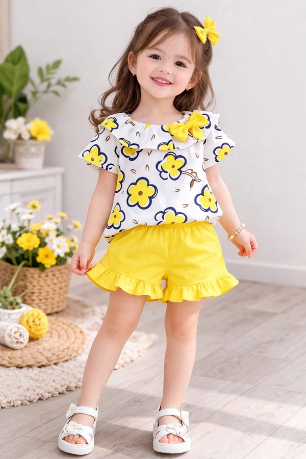 Baby Girl Yellow Floral Summer Top & Shorts Set ( 6 month to 4 years)