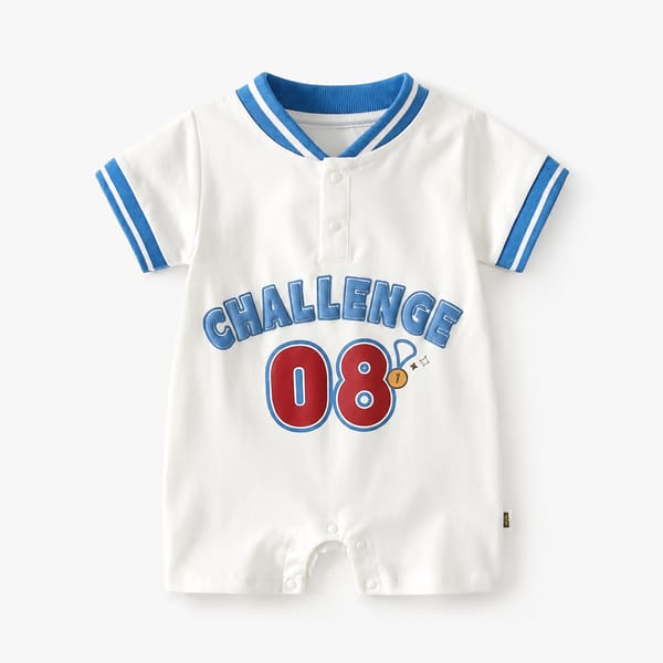 Baby summer CHALLENGE'08 White & Blue Cotton Romper Dress (0 to 18 months)