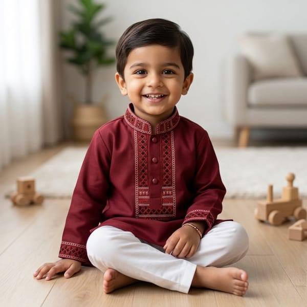 Kids Premium Mauve Embroidered China Saffron Eid Punjabi (0 to 8 years)