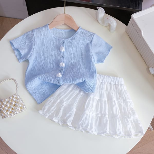 Kids Girls Boutique Textured Elegant Summer Top & Tiered Skirt Pant Set (6 months to 6 years) for your ANGEL
